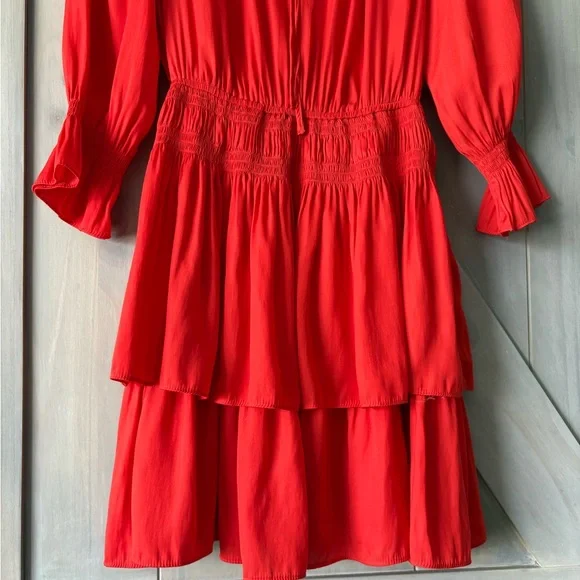 Joie Red Tiered Mini Dress with Smocked Waist - Picture 4 of 9